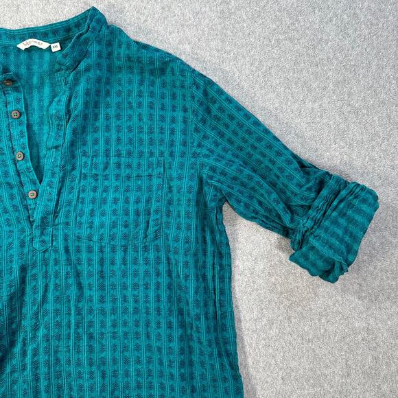 INDUS ROUTE Kurta Tunic Shirt Men's XXL Teal Blue Roll Sleeve - Picture 3 of 9